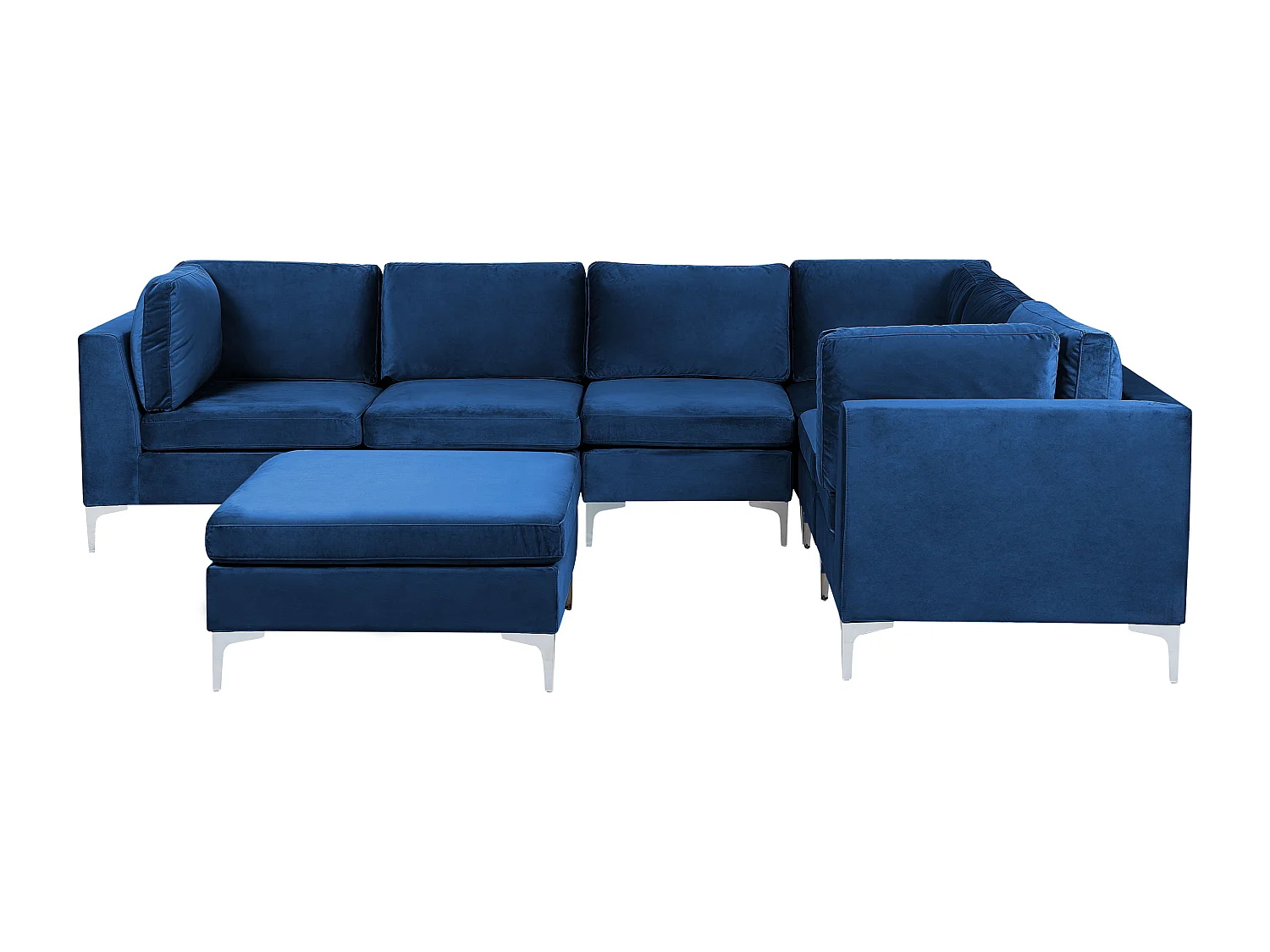 Sofá de canto modular EVJA Veludo Azul marinho com repousa-pés 6 lugares à esquerda