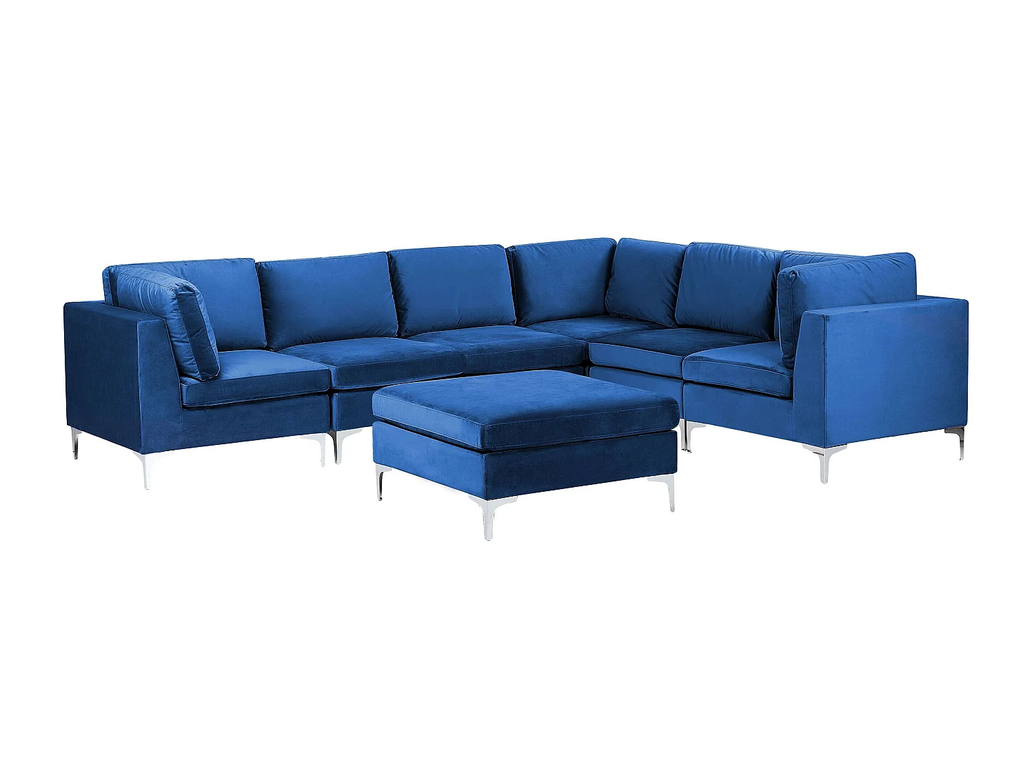 Modul Ecksofa EVJA Samtstoff Marineblau mit Ottomane 6-Sitzer linksseitig