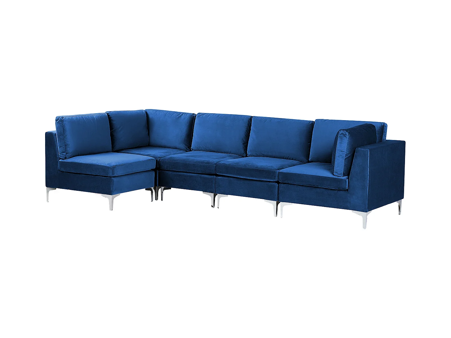 Canapé Modulable Droit Bleu Marine et Argenté en Velours 5 Places Glamour Evja