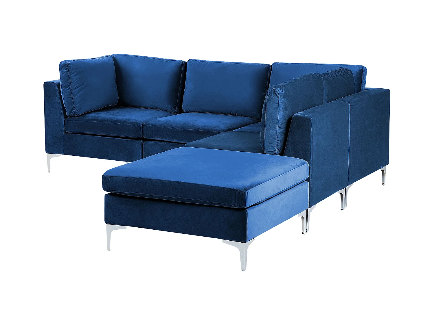 Canapé d'angle modulable 4 places EVJA Velours Bleu marine avec ottoman Côté droite