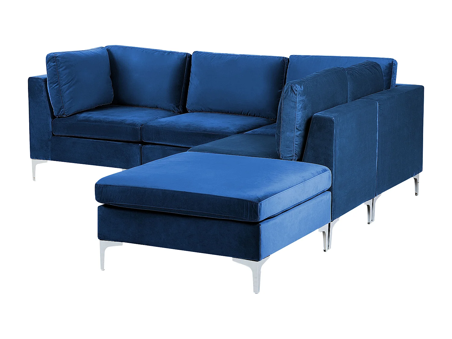 Canapé d'angle modulable 4 places EVJA Velours Bleu marine avec ottoman Côté droite