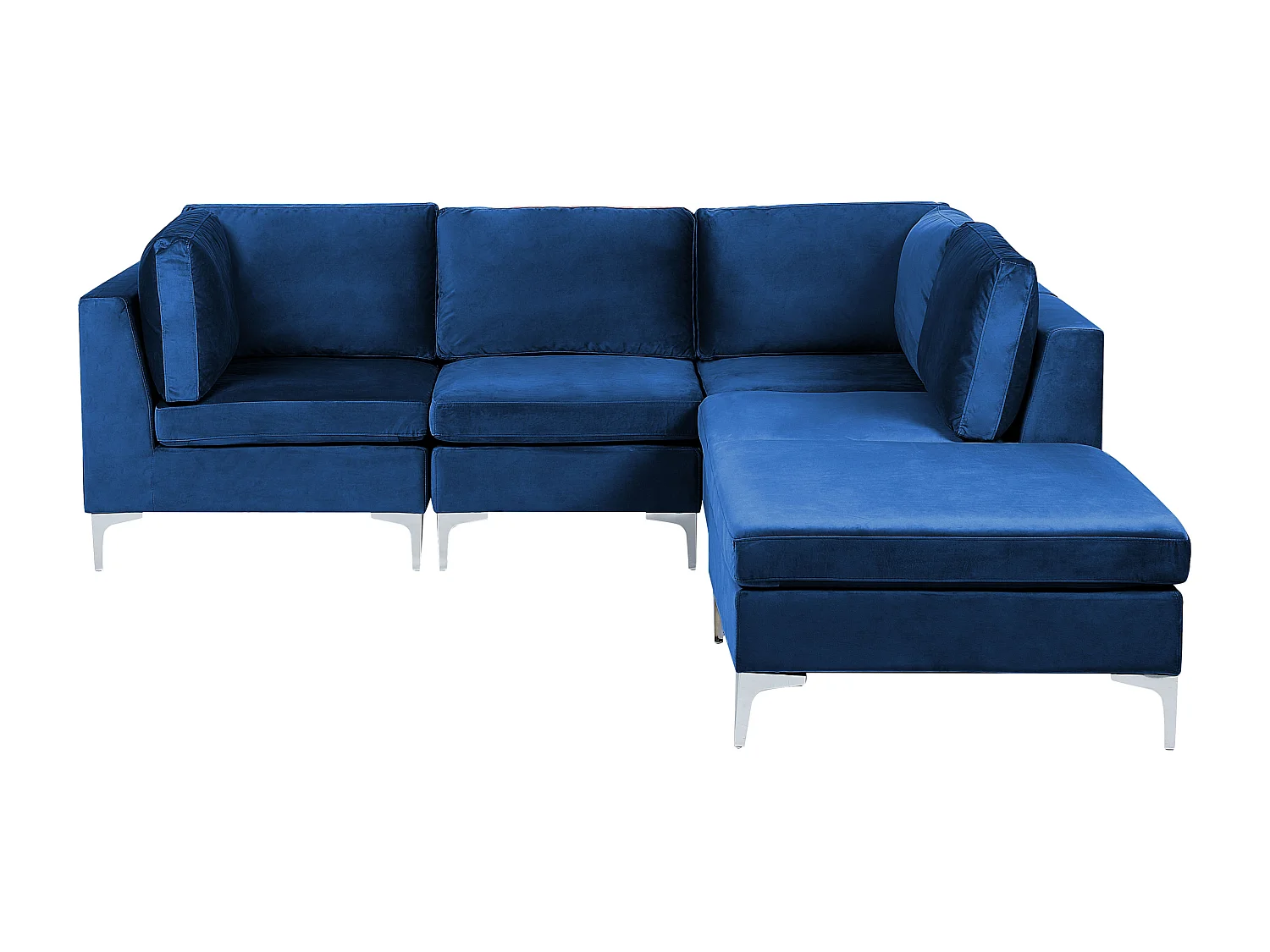 Sofá esquinero modular EVJA Terciopelo Azul marino con otomana 4 plazas Izquierda