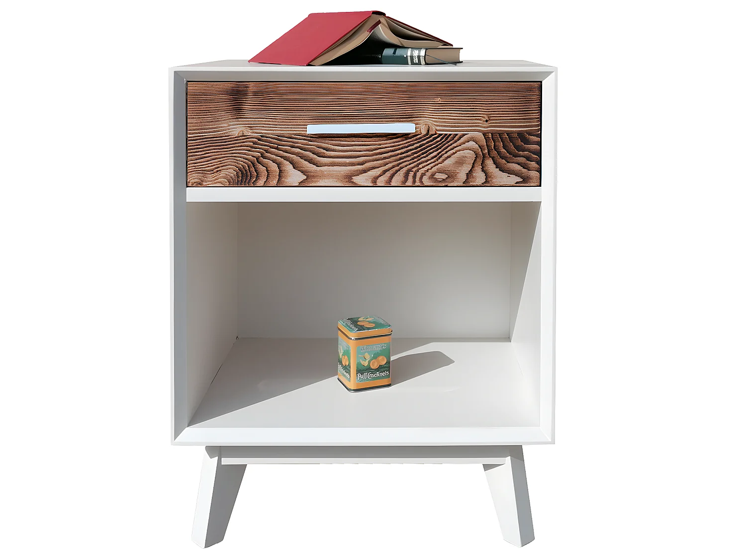 Chevet 1 tiroir 1 niche Nostalgie - Blanc et bois