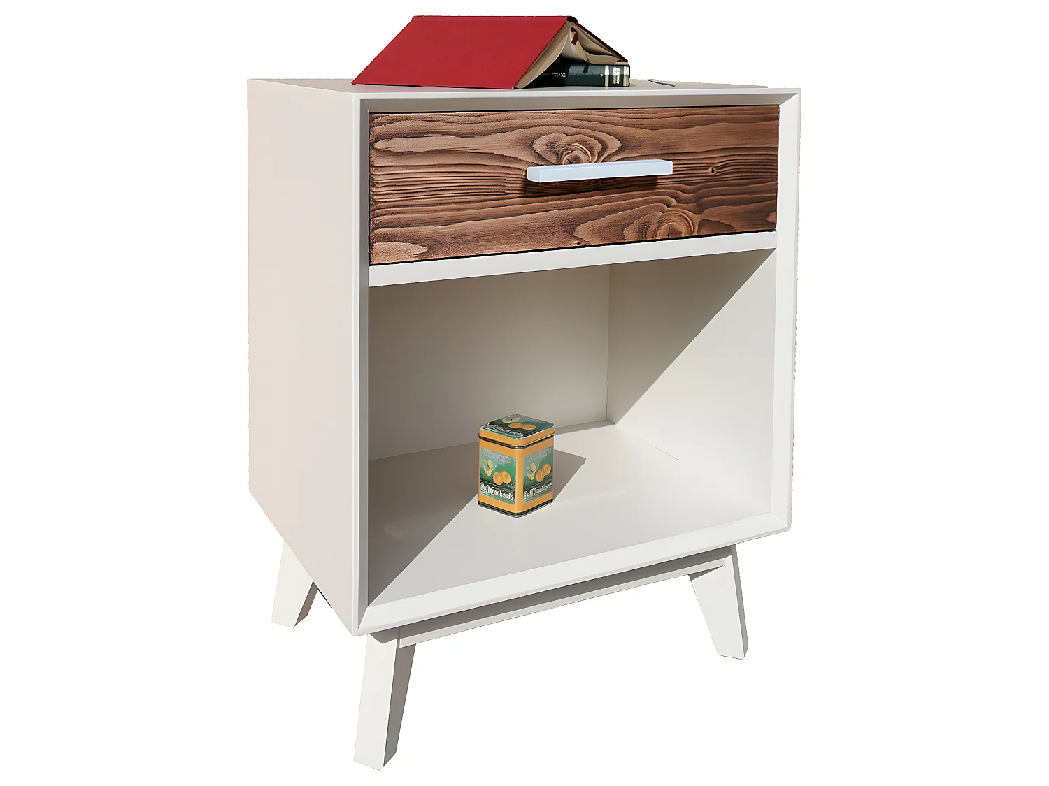 Chevet 1 tiroir 1 niche Nostalgie - Blanc et bois