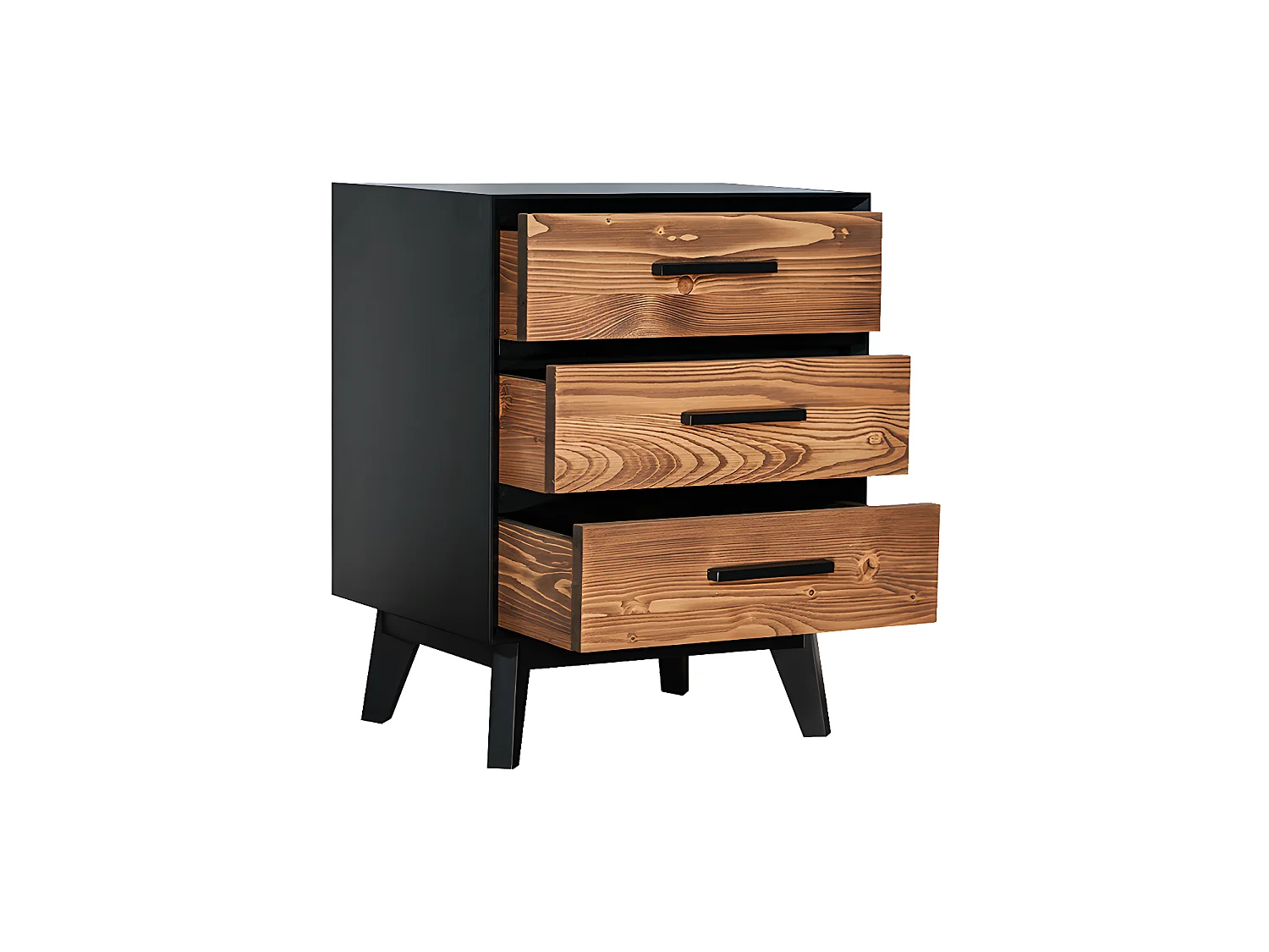 Chevet 3 tiroirs Nostalgie - Noir et bois