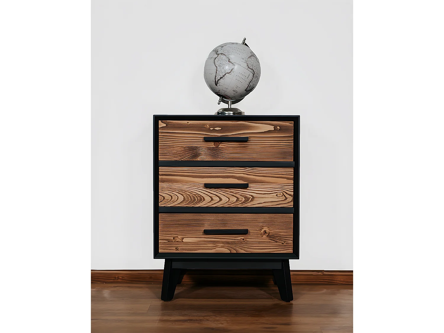 Chevet 3 tiroirs Nostalgie - Noir et bois