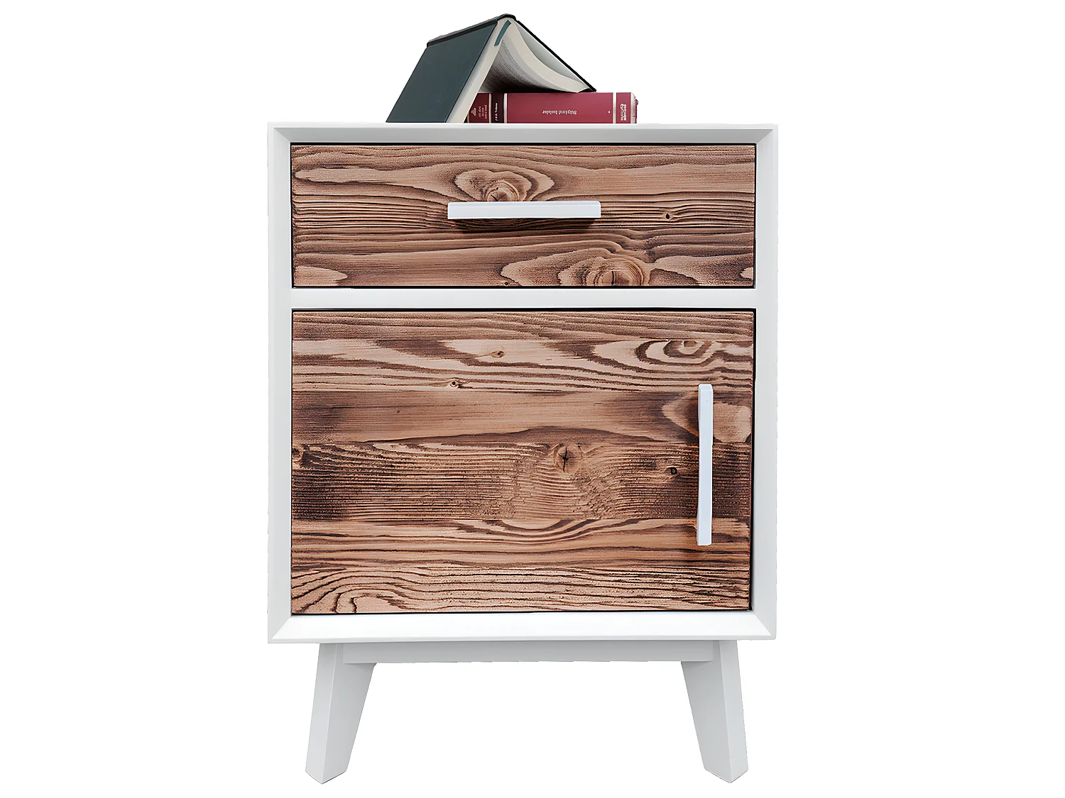 Chevet 1 porte 1 tiroir Nostalgie - Blanc et bois