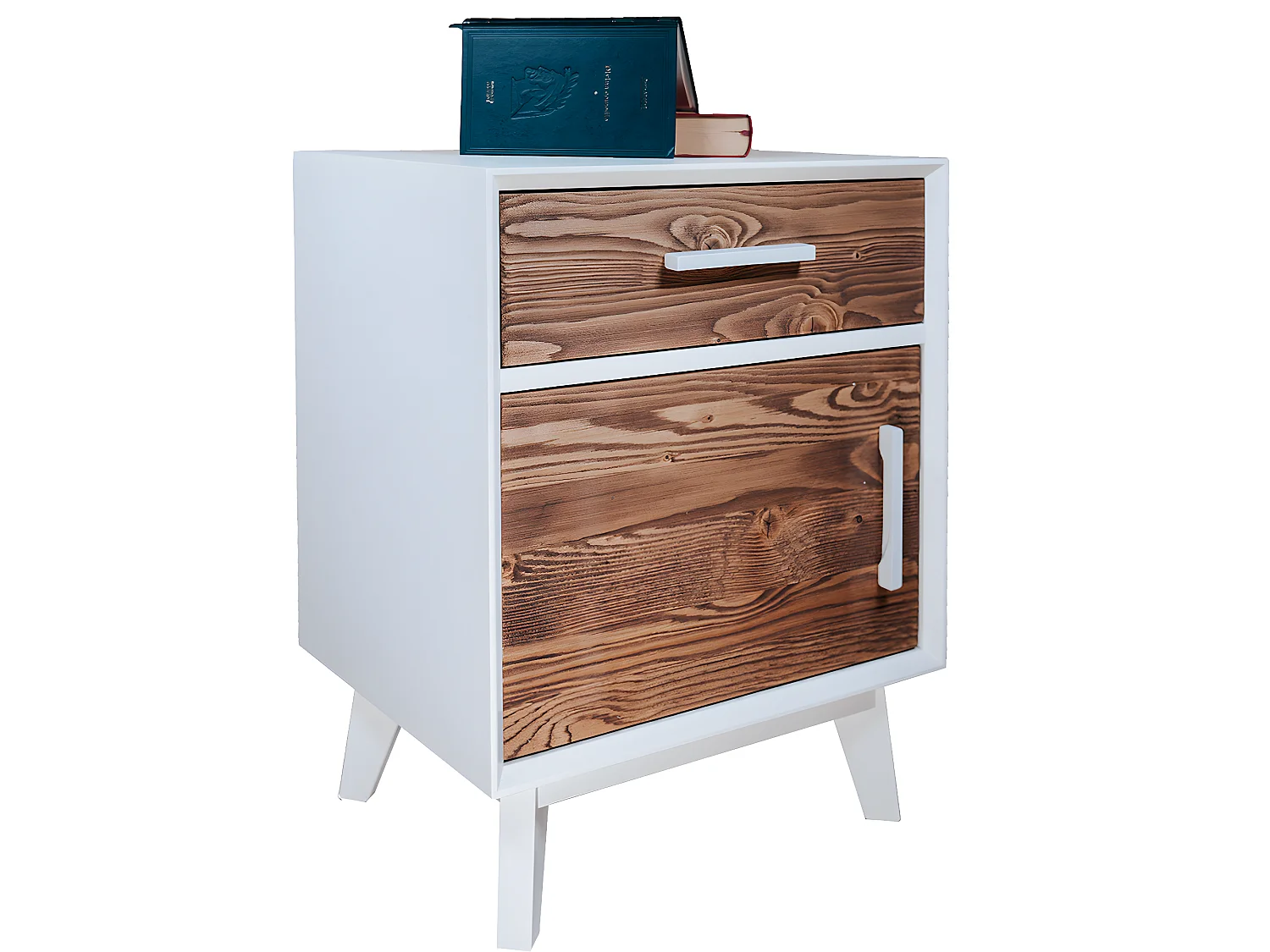 Chevet 1 porte 1 tiroir Nostalgie - Blanc et bois