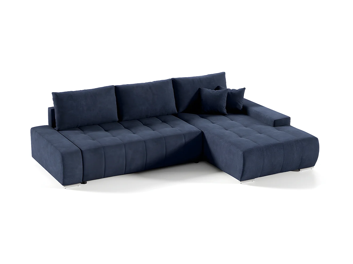 Canapé d'angle convertible droit 4 places avec coffre Jonas Bleu Marine