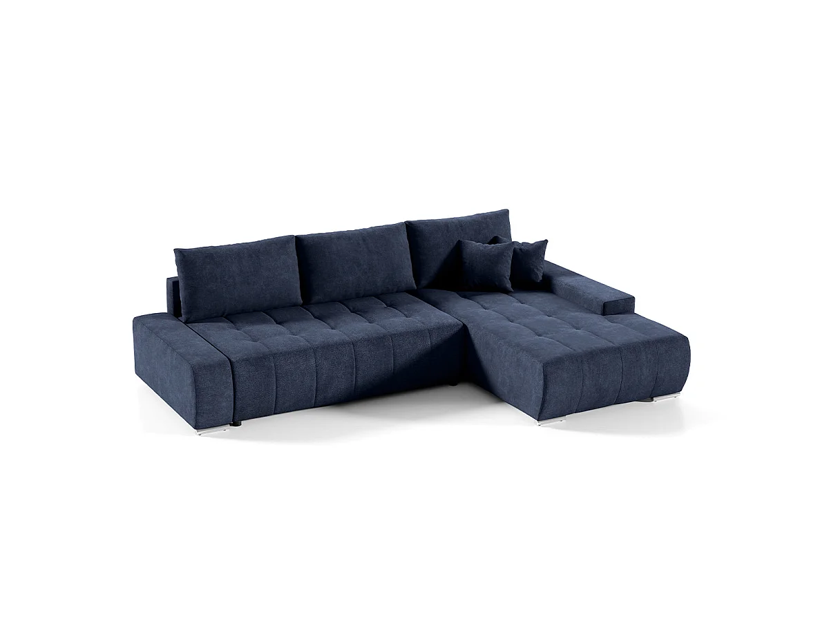 Canapé d'angle convertible 4 places en tissu bleu canard JONAS