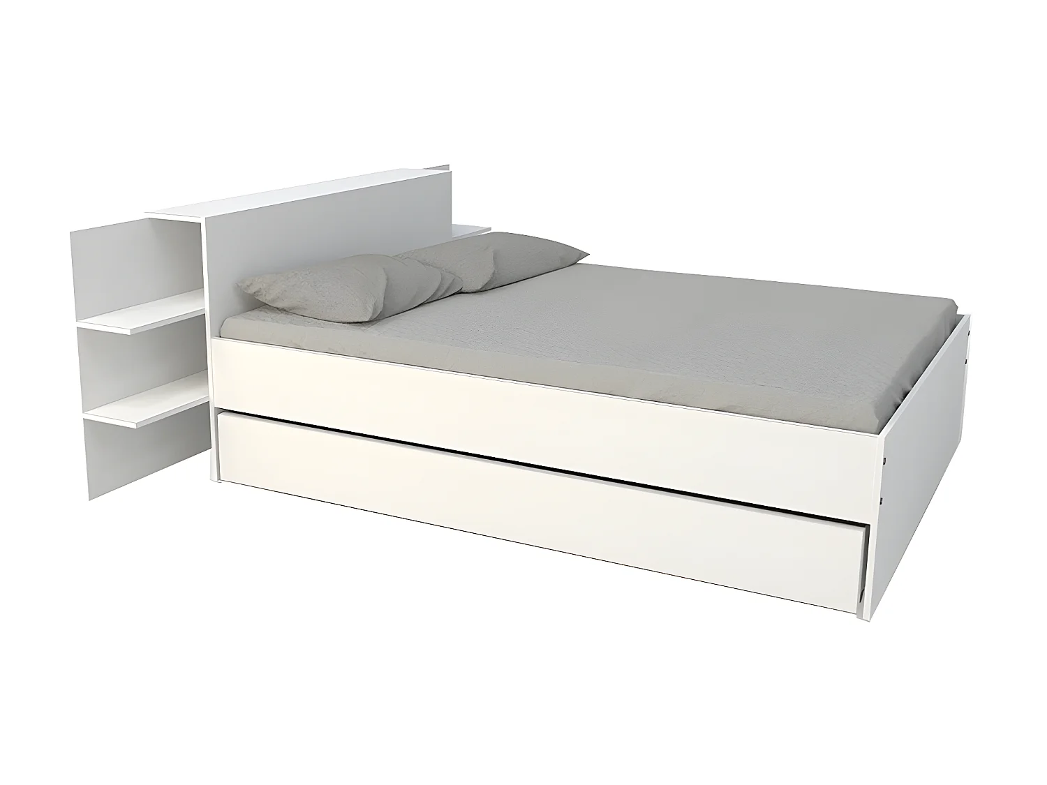 Lit CITY 140x190 + tête de lit chevet  + 1 tiroir / Blanc