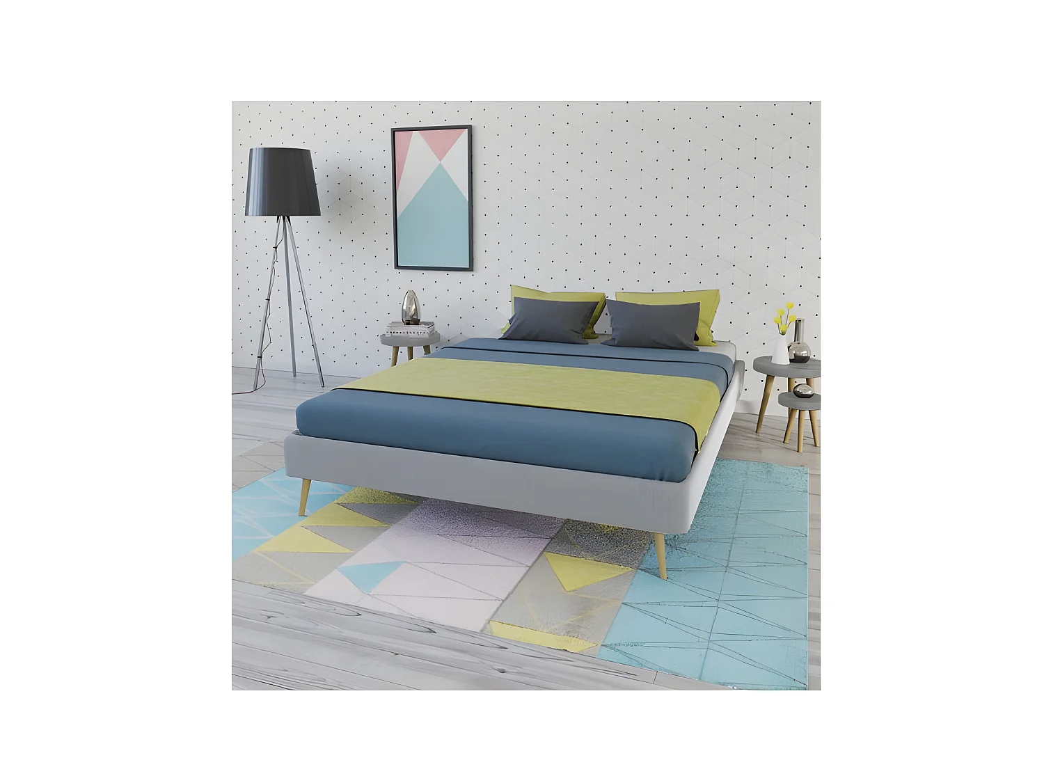 Lit BOREA 160x200 tissu + 1 sommier / Gris Clair