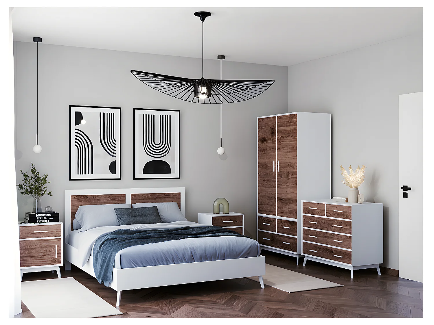 Nostalgie bed 160x200 zonder lattenbodem - Wit en hout