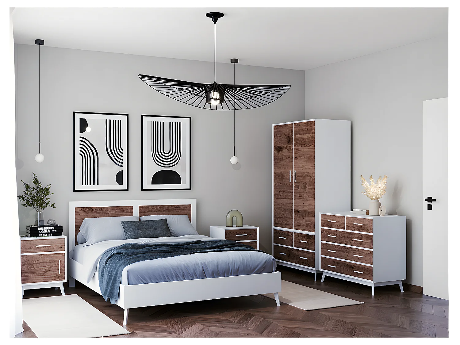 Lit 160x200 sans sommier Nostalgie - Blanc et bois