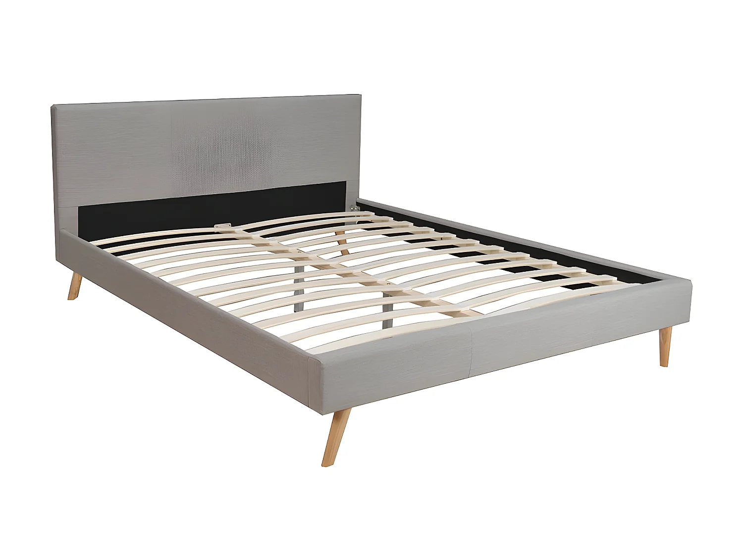 Lit FJORD 160x200 + 1 sommier / tissu Gris Clair