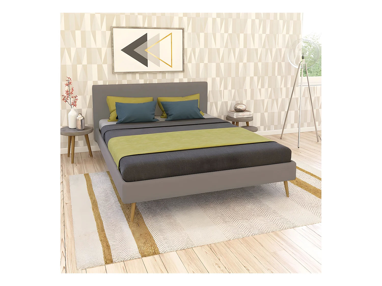 Lit FJORD 140x190 tissu + 1 sommier / Gris Clair