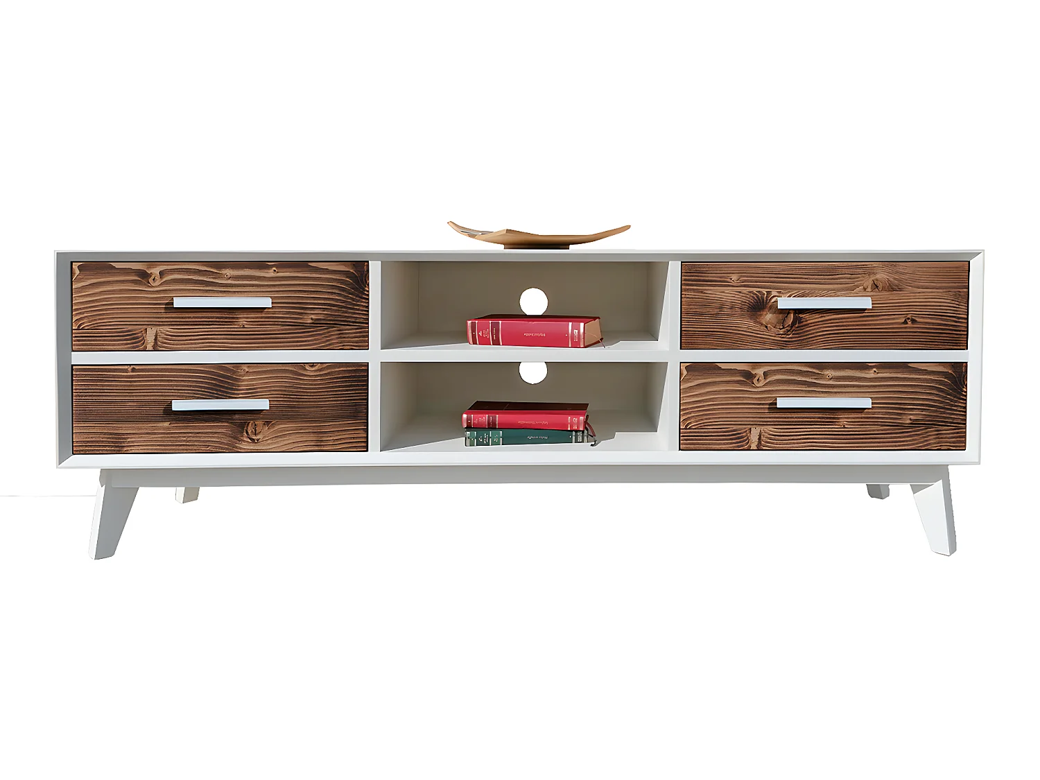 Nostalgie TV-meubel met 4 laden en 1 nis - Wit en hout