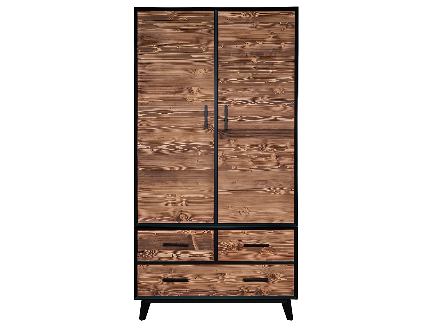 Armário 2 portas 3 gavetas Nostalgie preto e madeira 200cm