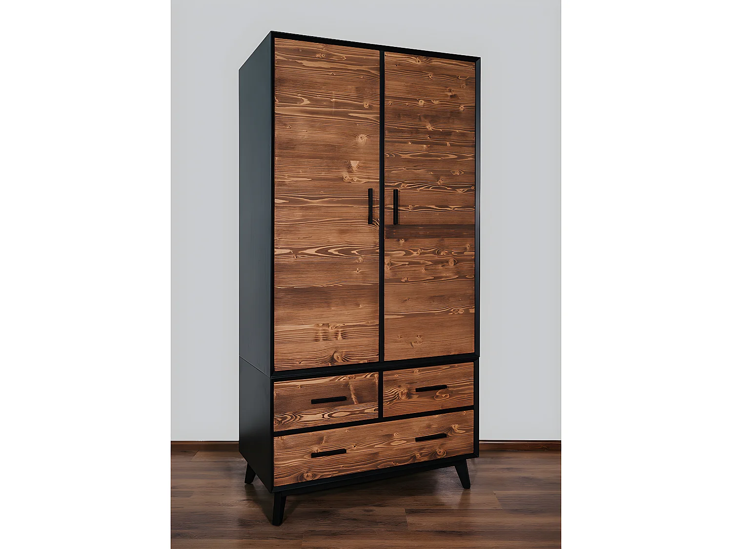 Armoire 2 portes 3 tiroirs Nostalgie - Noir et bois