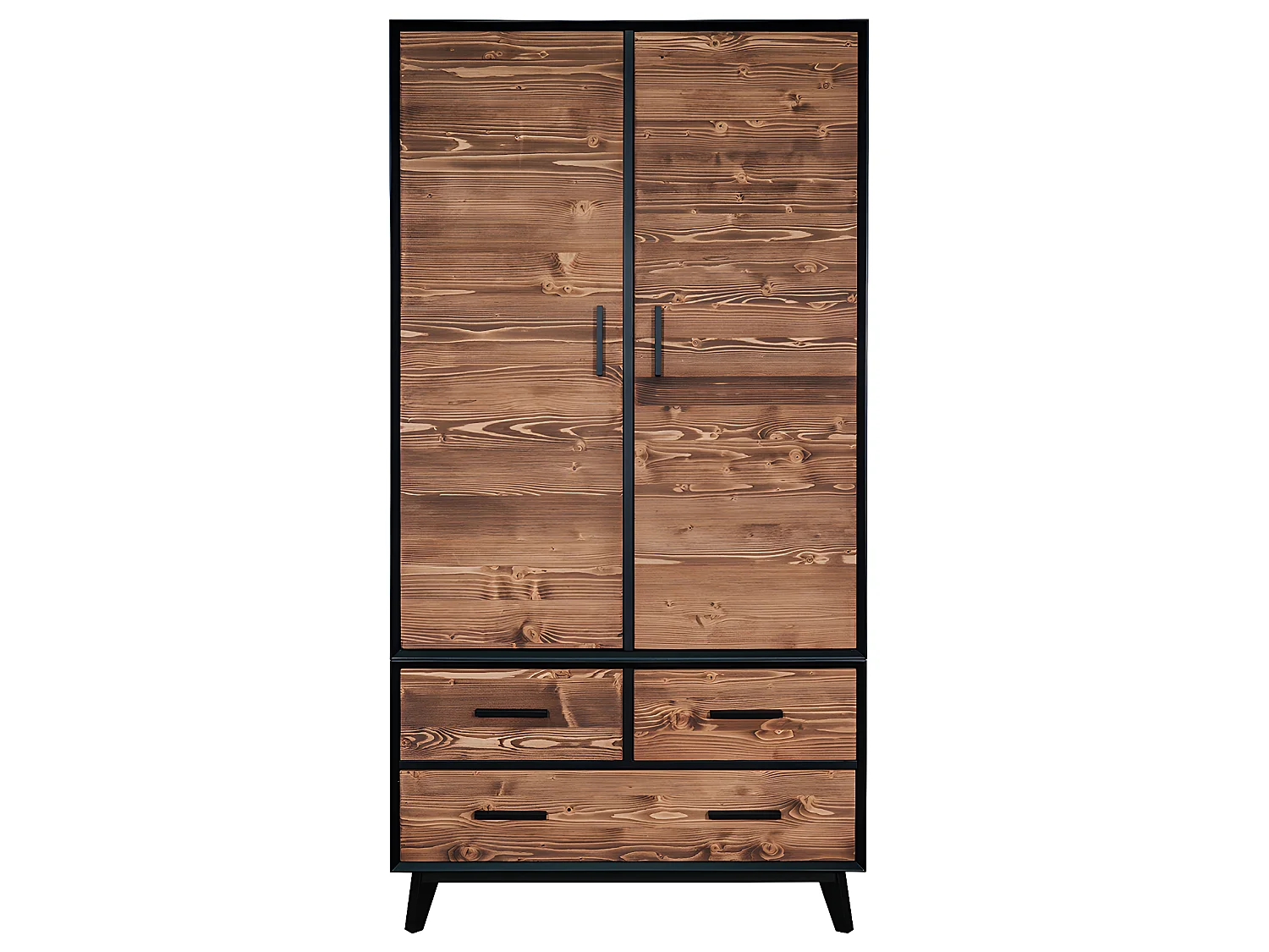 Armário 2 portas 3 gavetas Nostalgie preto e madeira 200cm