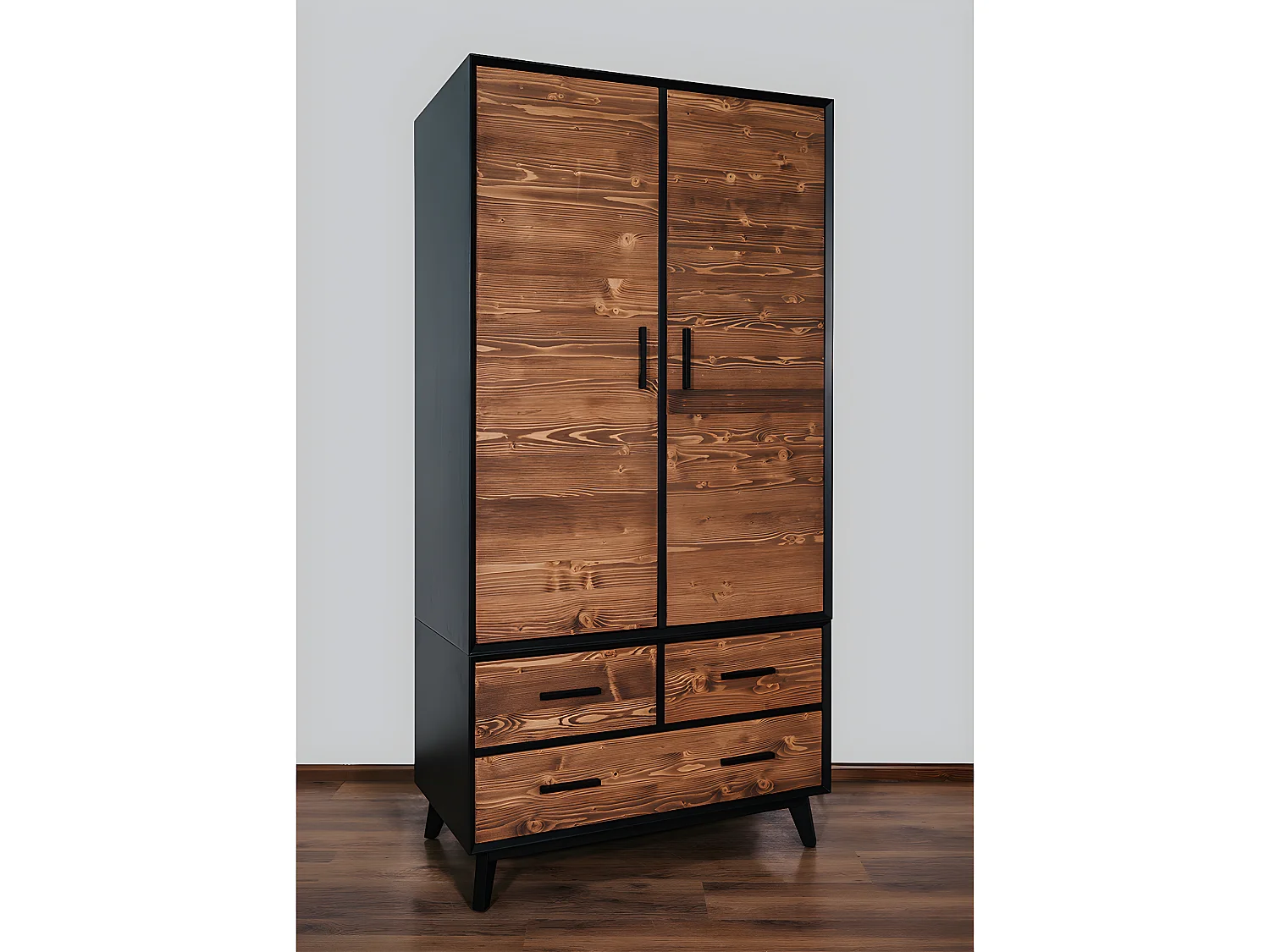 Armário 2 portas 3 gavetas Nostalgie preto e madeira 200cm