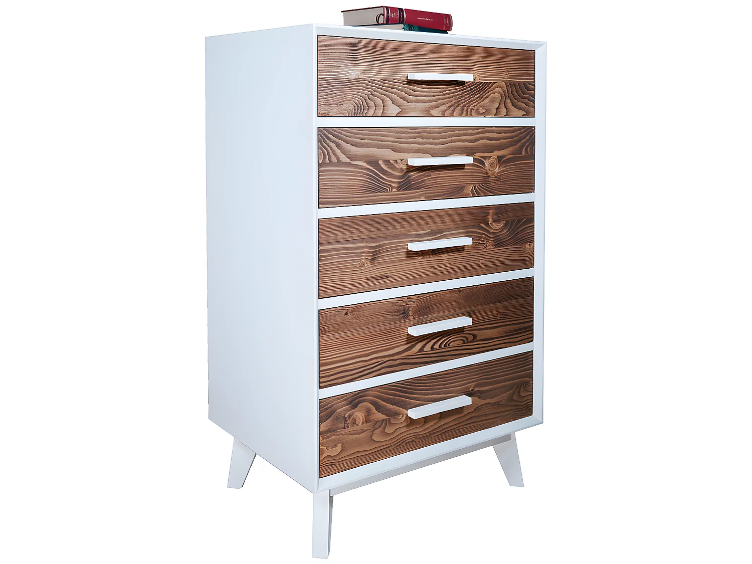 Chiffonnier 5 tiroirs Nostalgie - Blanc et bois