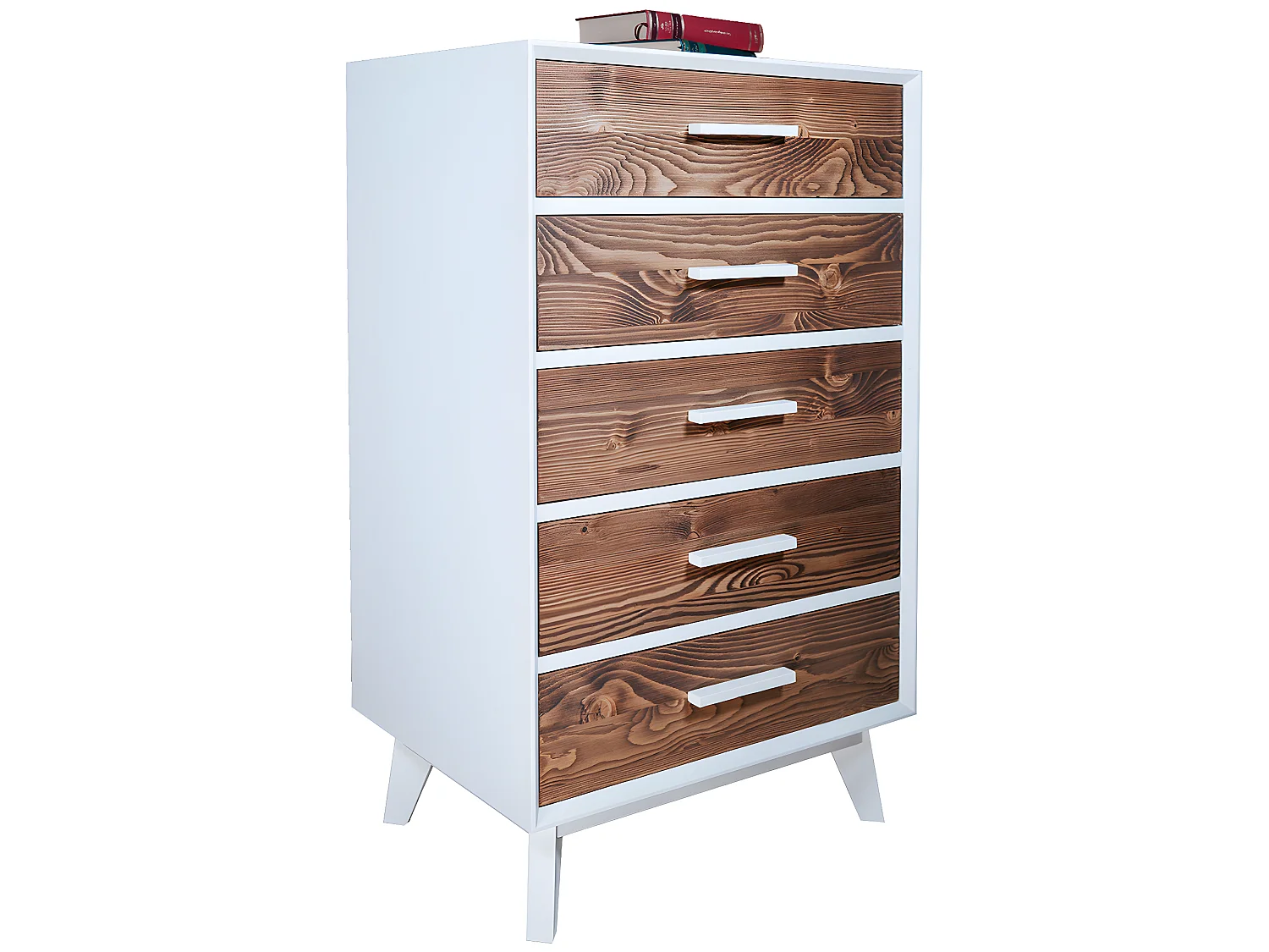 Chiffonnier 5 tiroirs Nostalgie - Blanc et bois