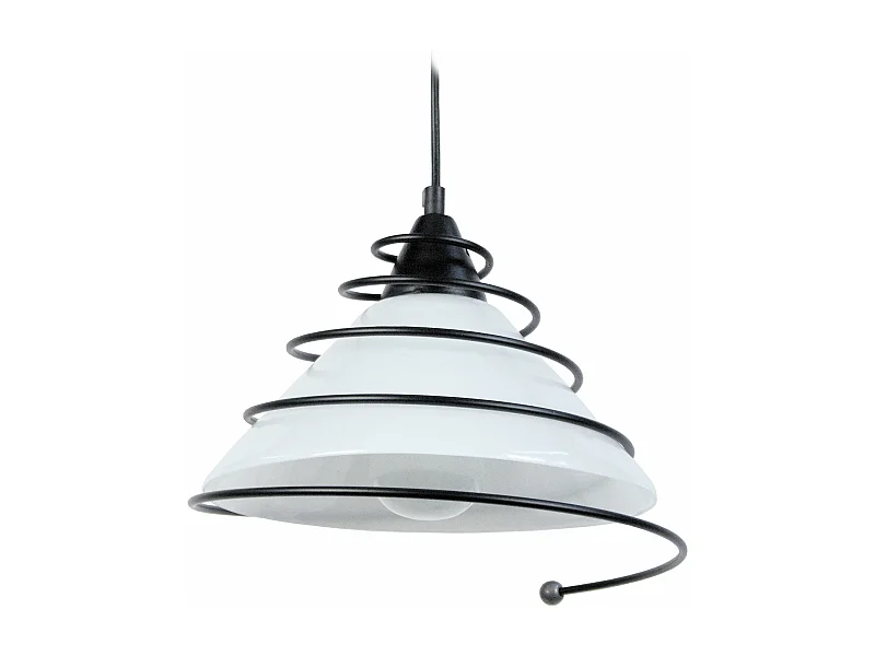 Suspension conique verre,métal  noir 80 cm.