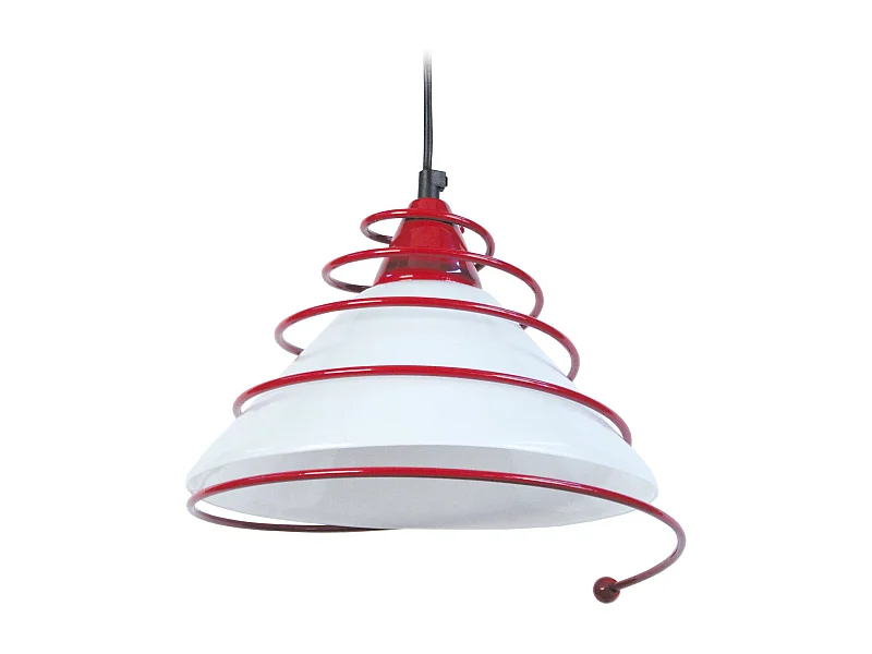 Suspension conique verre,métal  rouge 80 cm.