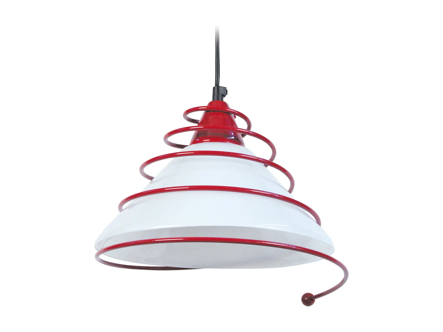 Suspension conique verre,métal  rouge 80 cm.