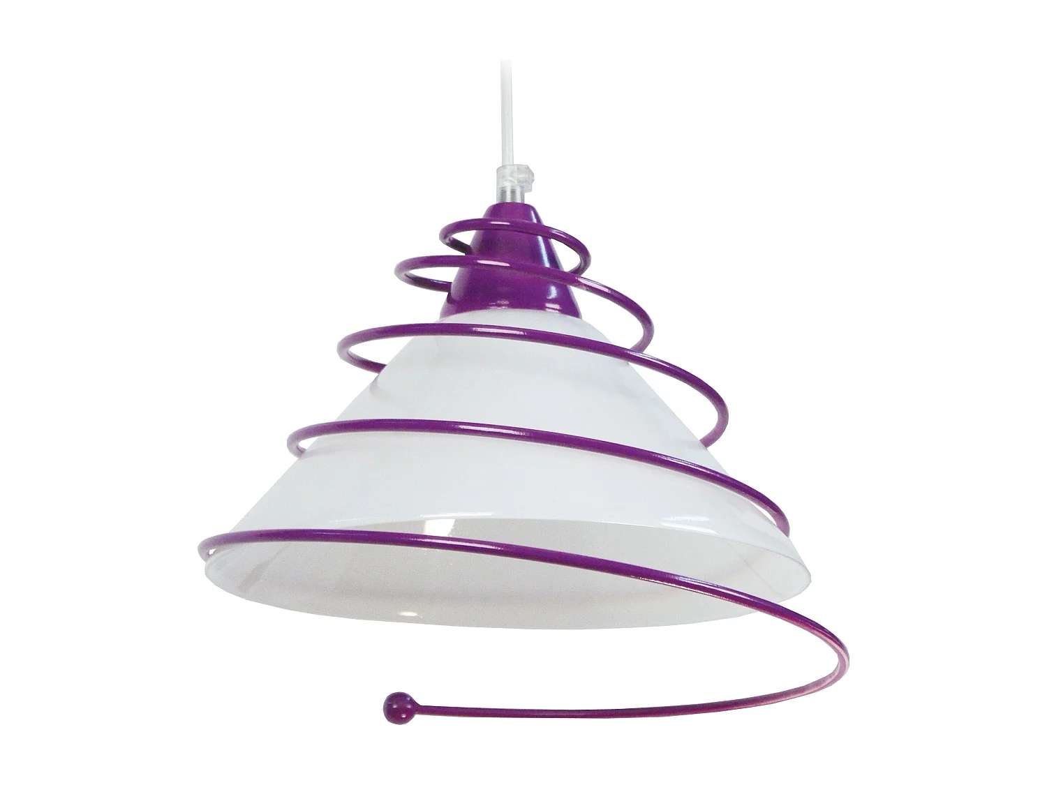 Suspension conique verre,métal  violet 80 cm.