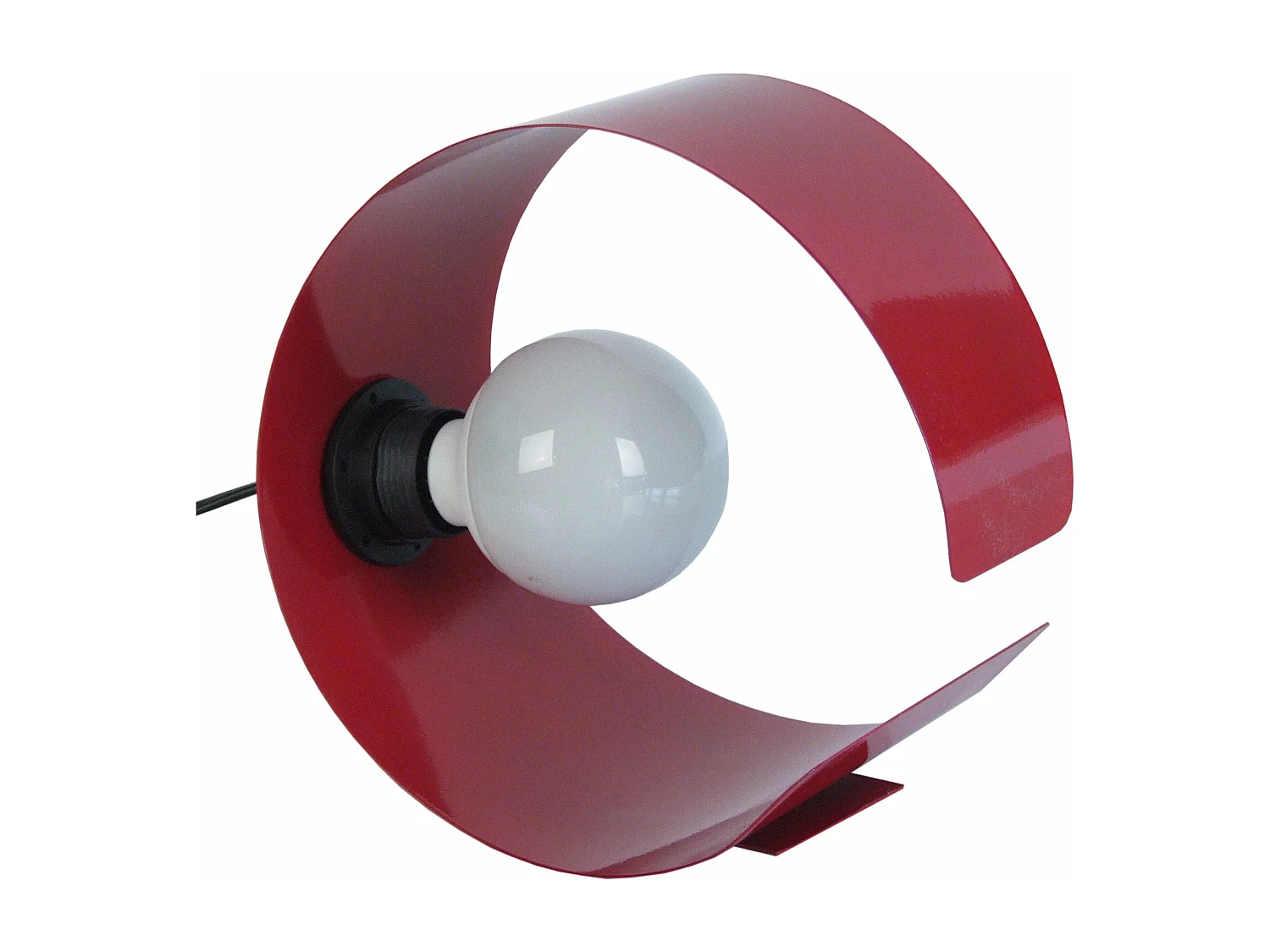 Lampe de chevet demi cylindre métal  rouge 25 cm.