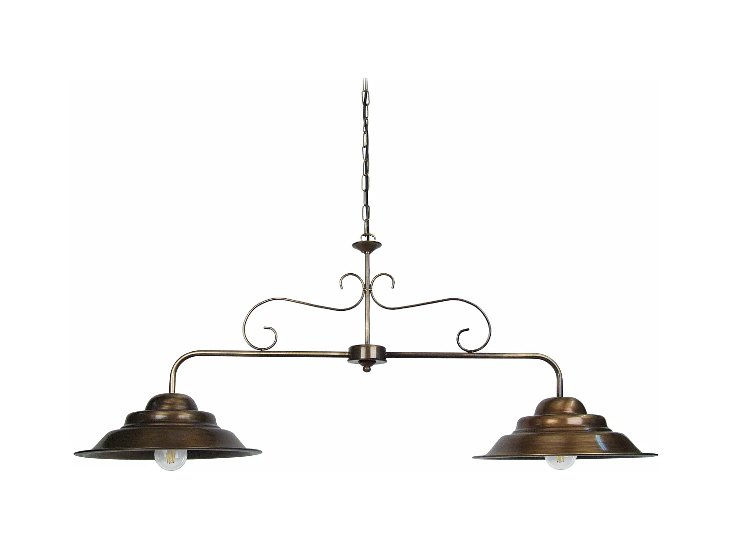 Lustre poutre 2 lumièrs  bois  métal bronze 80 cm.