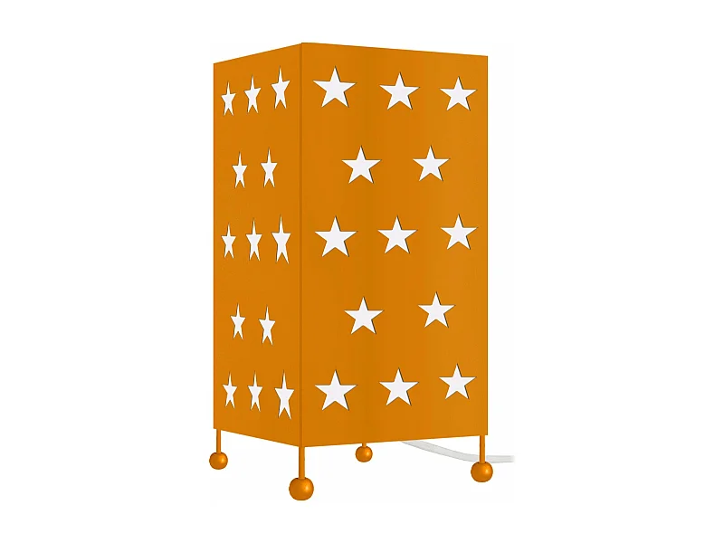Lampe de chevet enfant carré métal,  orange 27 cm.
