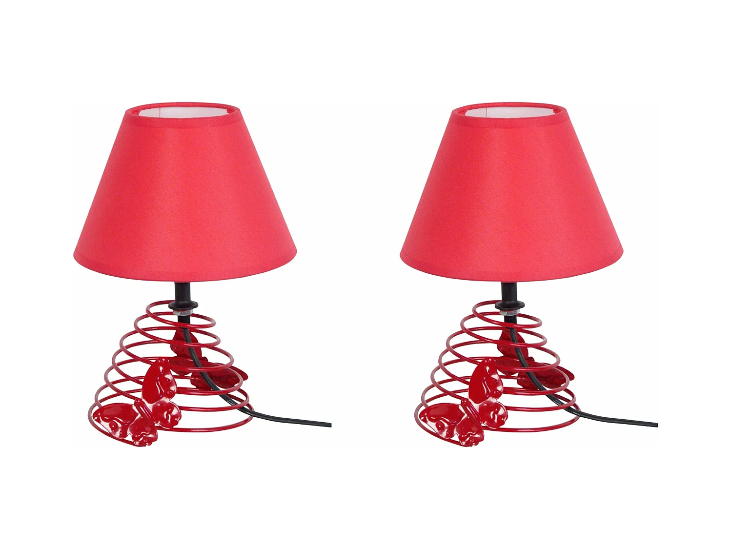 Pair de Lampes de chevet conique métal  rouge 22 cm.