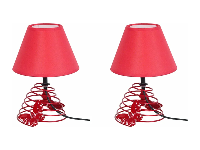 Pair de Lampes de chevet conique métal  rouge 22 cm.