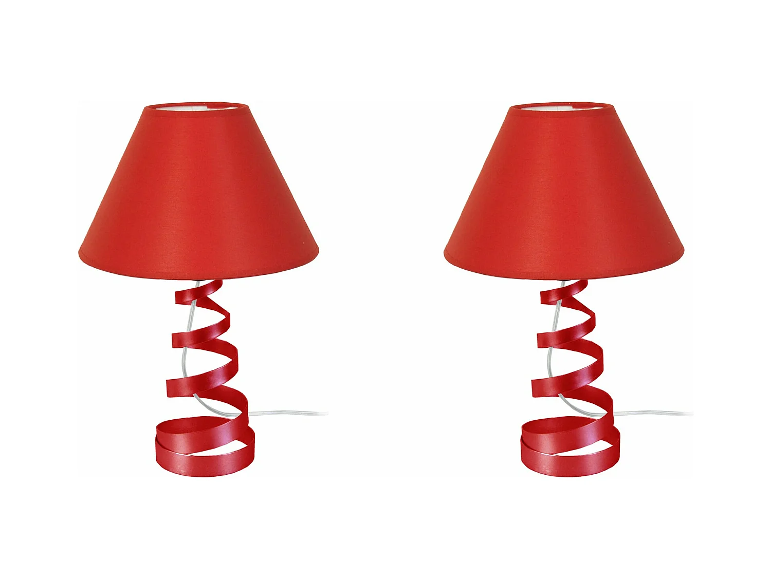 Pair de Lampes de chevet spirale métal  rouge 39 cm.
