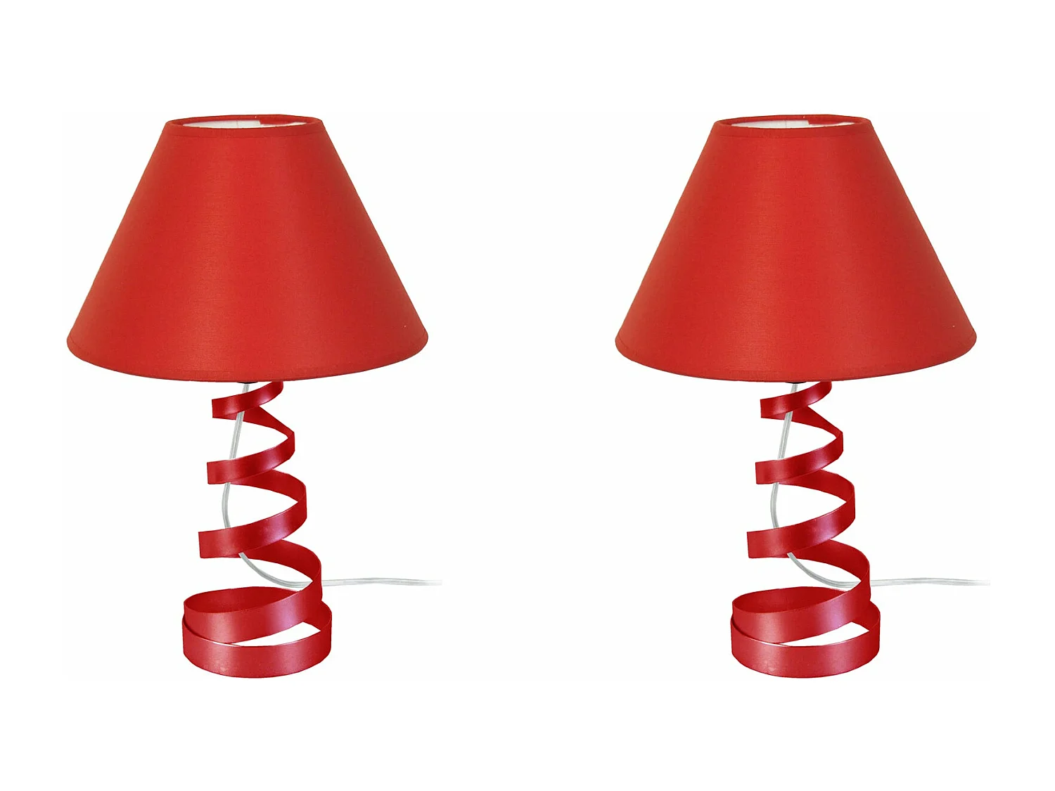Pair de Lampes de chevet spirale métal  rouge 39 cm.