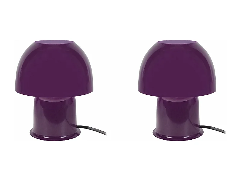Pair de Lampes de chevet champignon métal  violet 18,5 cm.