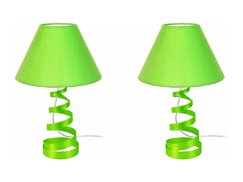 Pair de Lampes de chevet spirale métal  vert 39 cm.