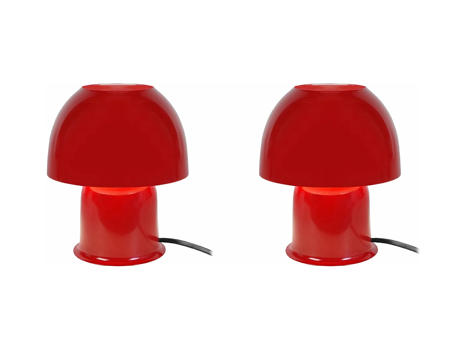 Pair de Lampes de chevet champignon métal  rouge 18,5 cm.