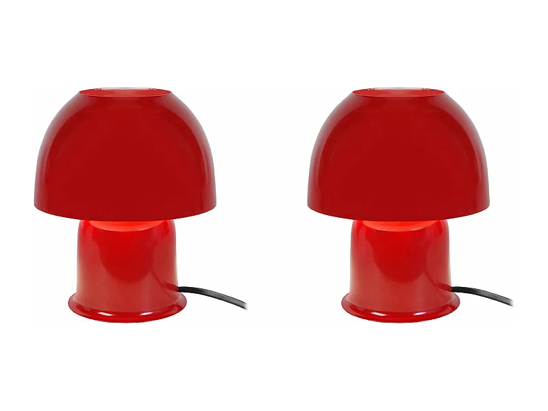 Pair de Lampes de chevet champignon métal  rouge 18,5 cm.