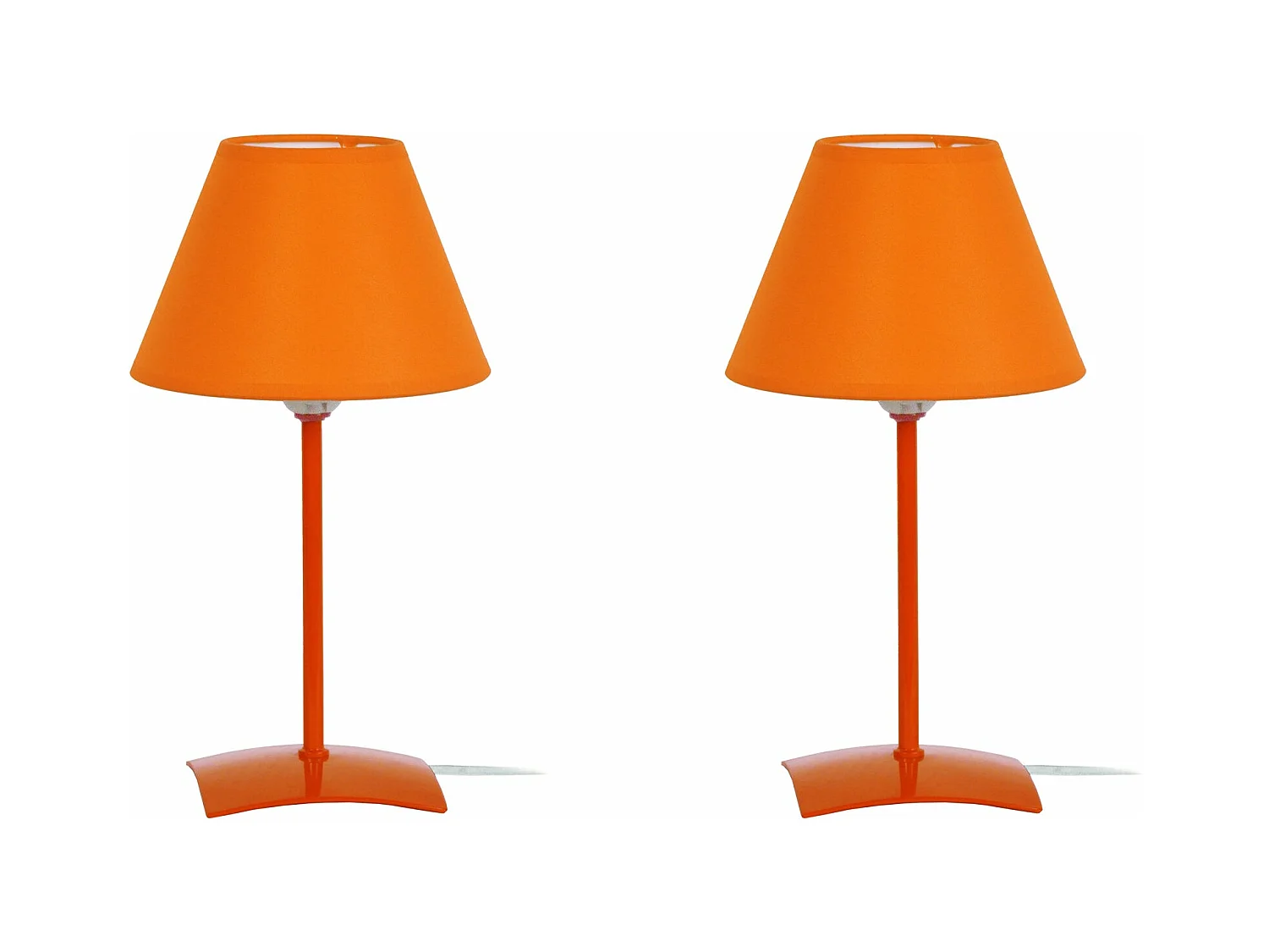 Pair de Lampes de chevet droit métal  orange 29 cm.