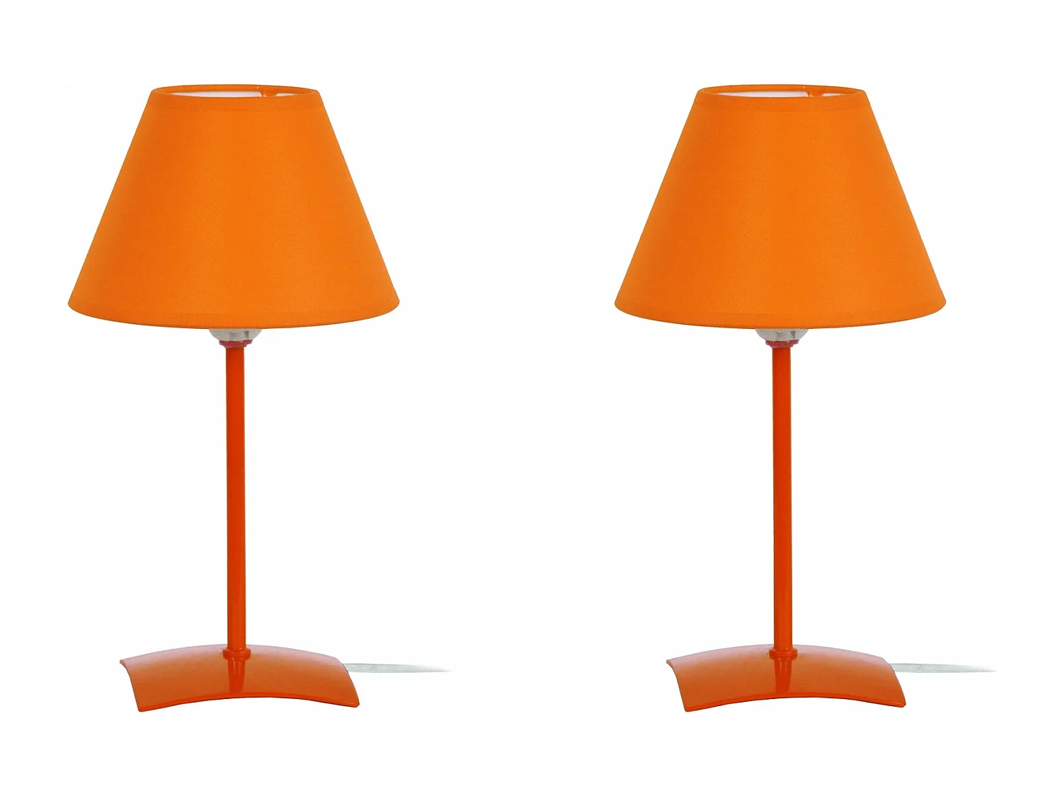 Pair de Lampes de chevet droit métal  orange 29 cm.