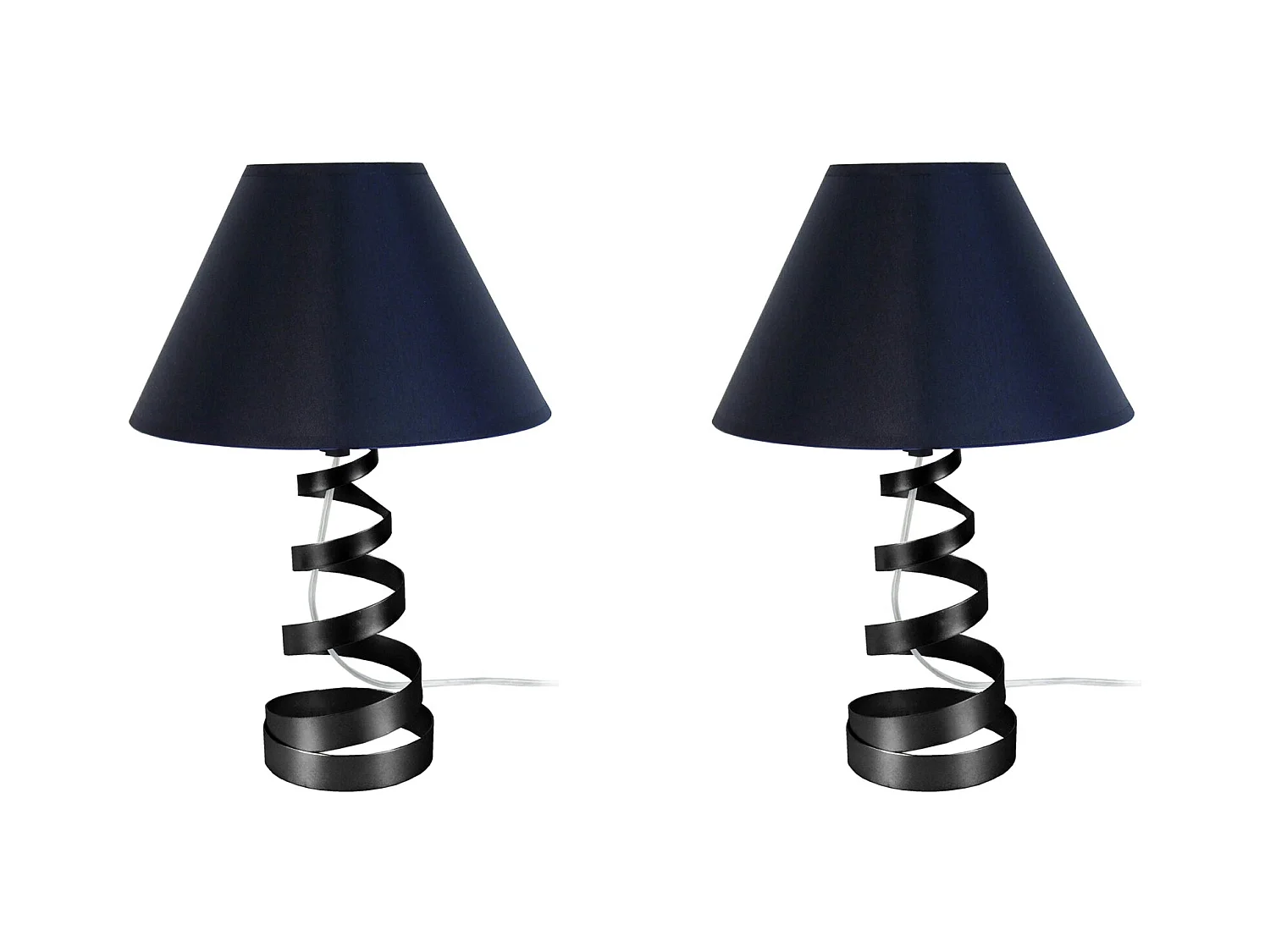 Pair de Lampes de chevet spirale métal  noir 39 cm.