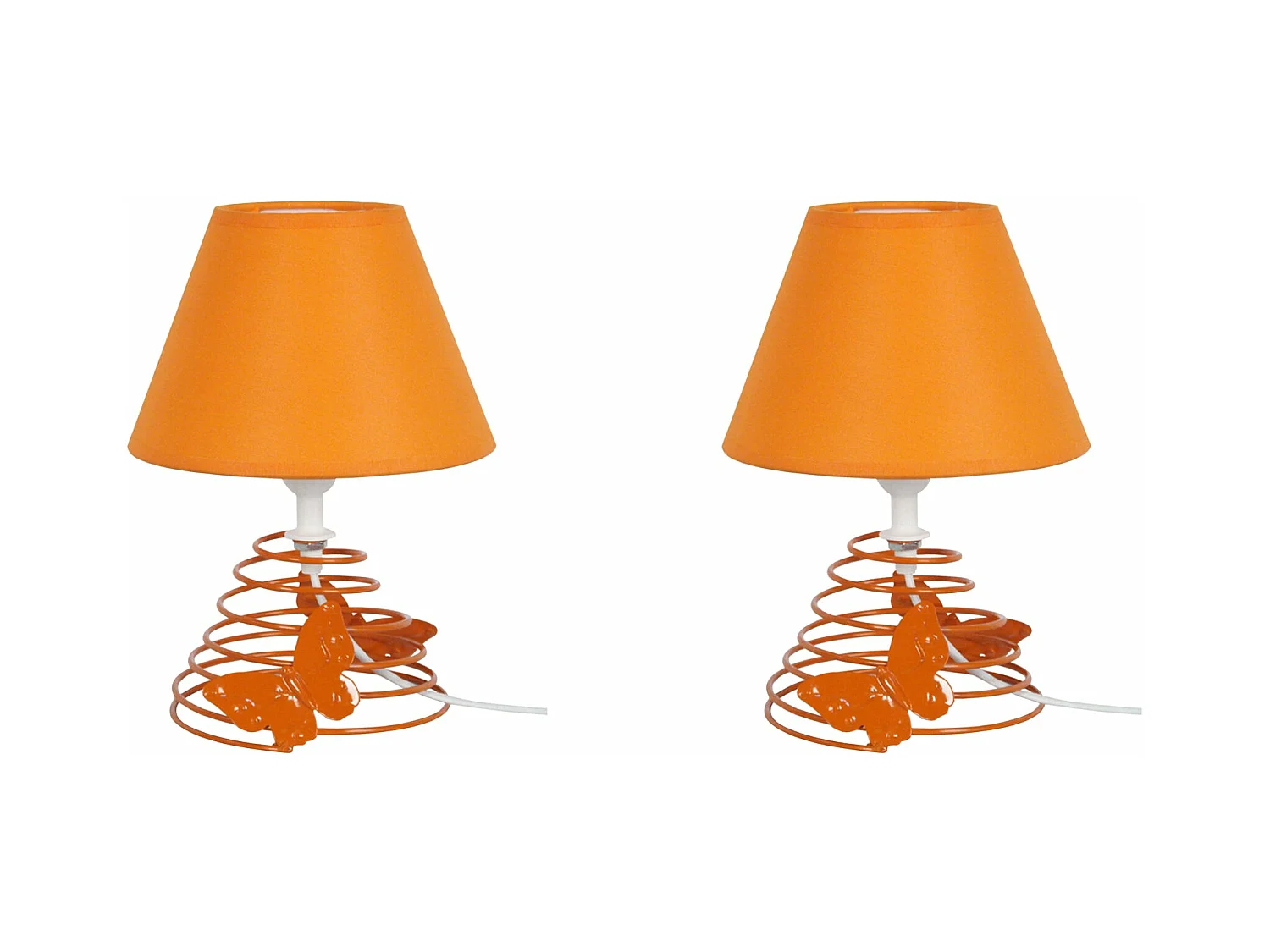 Pair de Lampes de chevet conique métal  orange 22 cm.