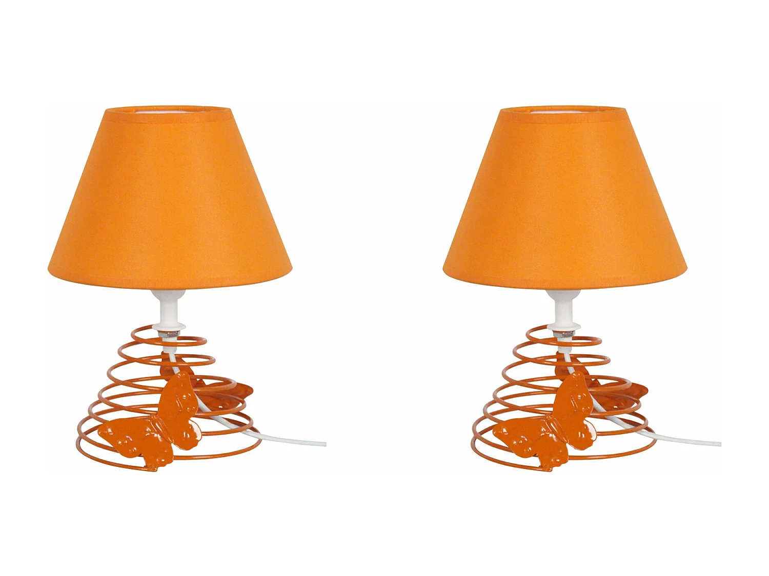 Pair de Lampes de chevet conique métal  orange 22 cm.