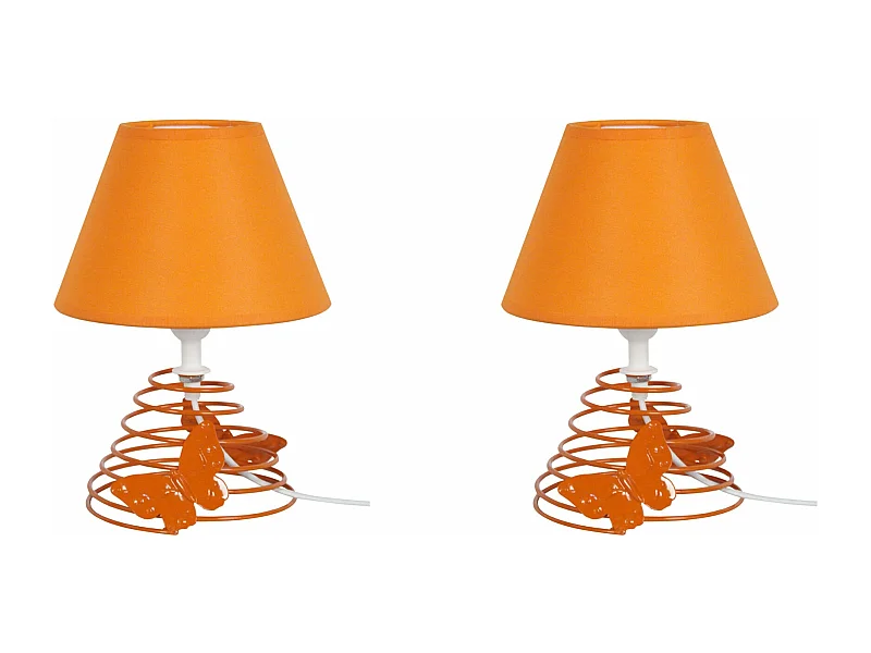 Pair de Lampes de chevet conique métal  orange 22 cm.