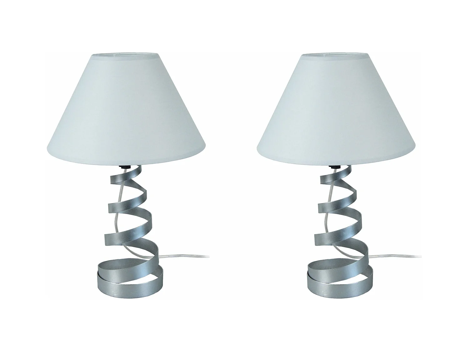 Pair de Lampes de chevet spirale métal  gris 39 cm.