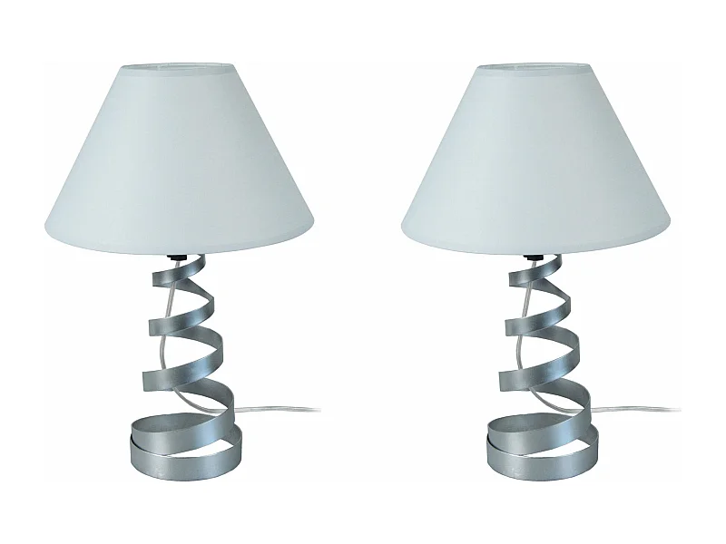 Pair de Lampes de chevet spirale métal  gris 39 cm.